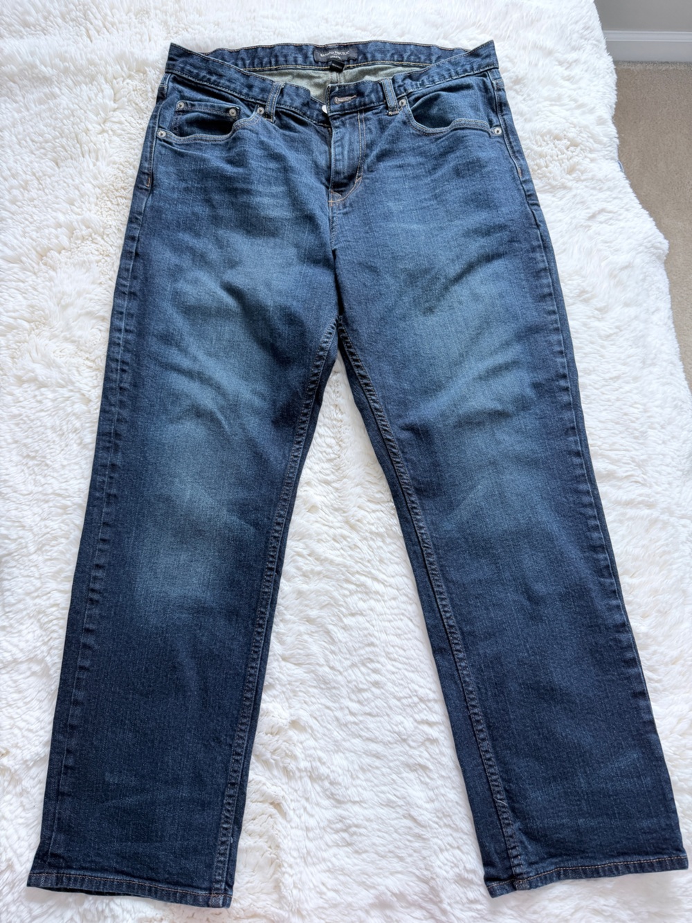 Banana Republic Athletic Jeans in Dark Indigo with Tan Stitching